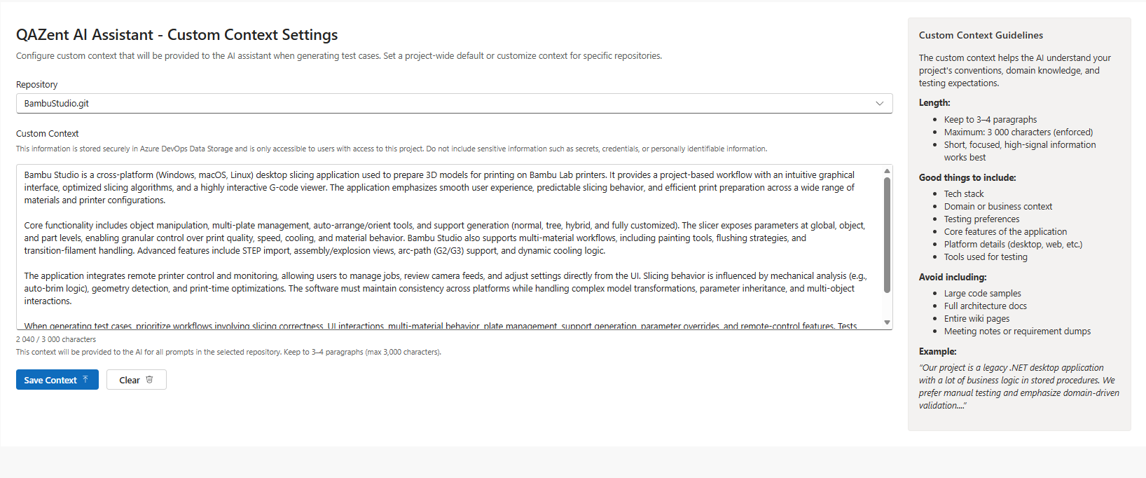 Repository custom context