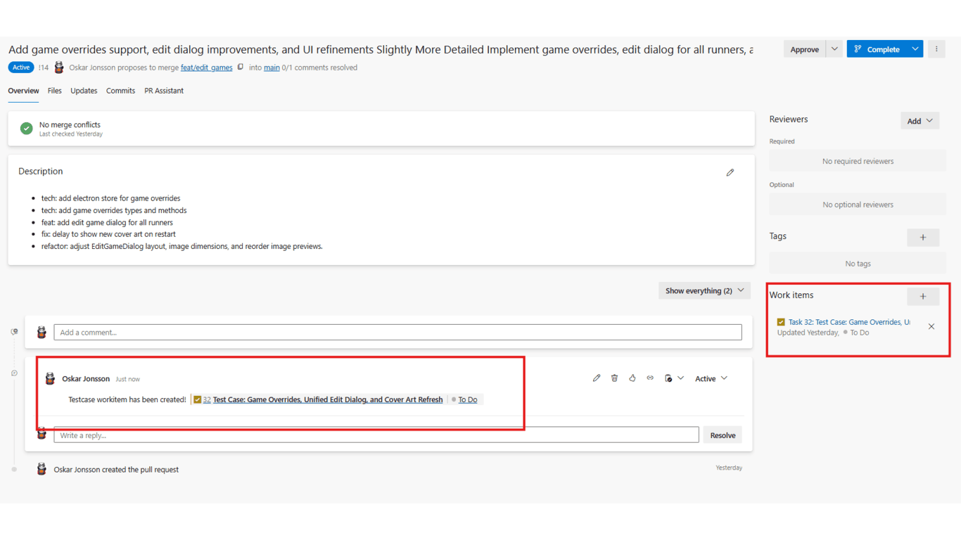 Test Case work item created in Boards